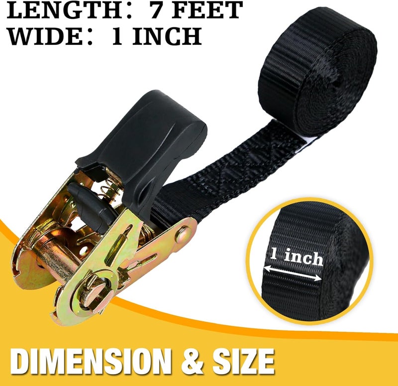 sumpluct Endless Ratchet Tie Down Straps,Du-Rable Nylon Black Strap Ratcheting Securing,Heavy Duty Cargo,Track Spring Fittings,Cargo Ropes for Trailer Loads,Motorcycle,Kayak,7ft-2Pack - Image 3